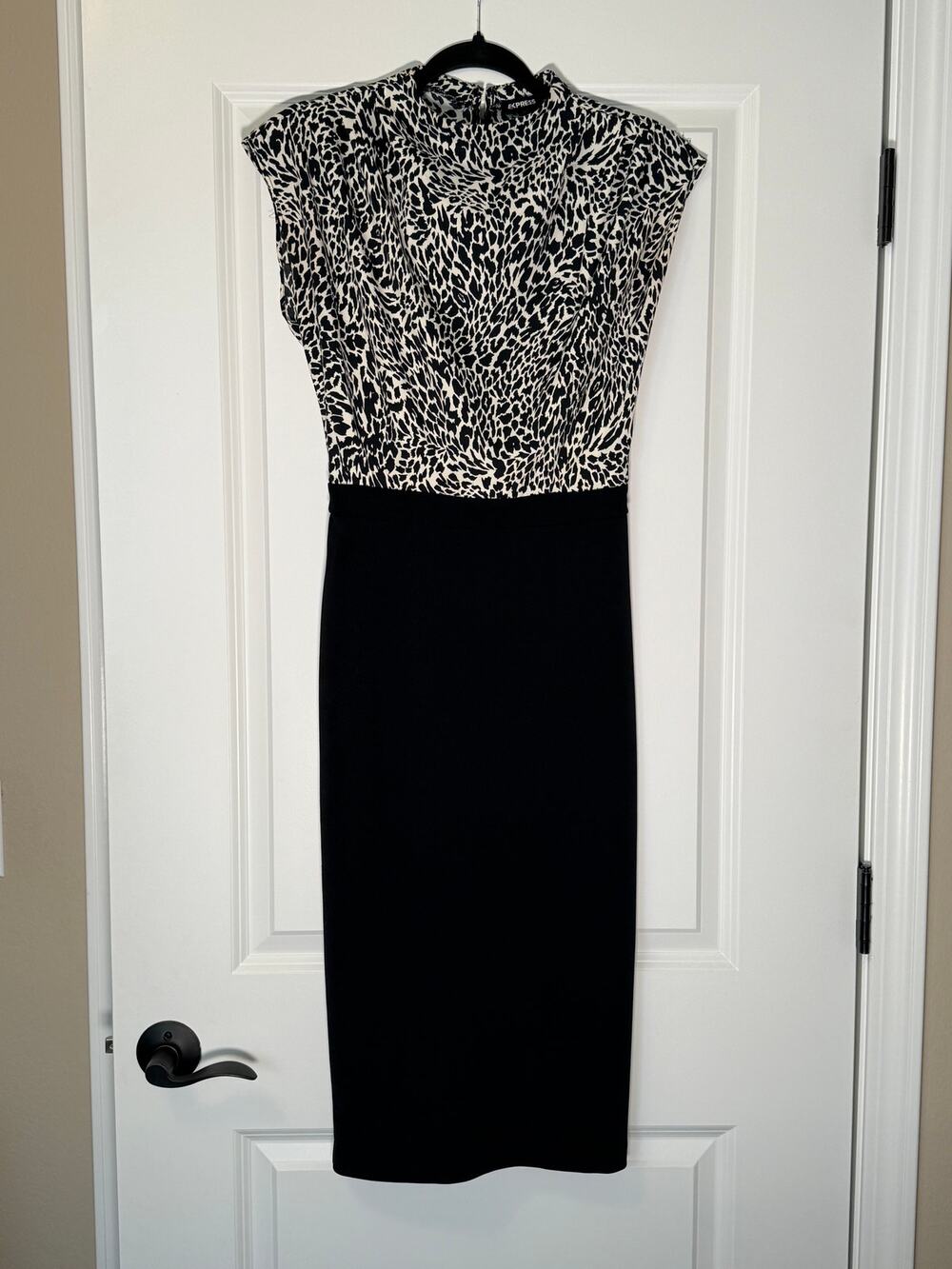 Express Black & White Print Mock neck Dress